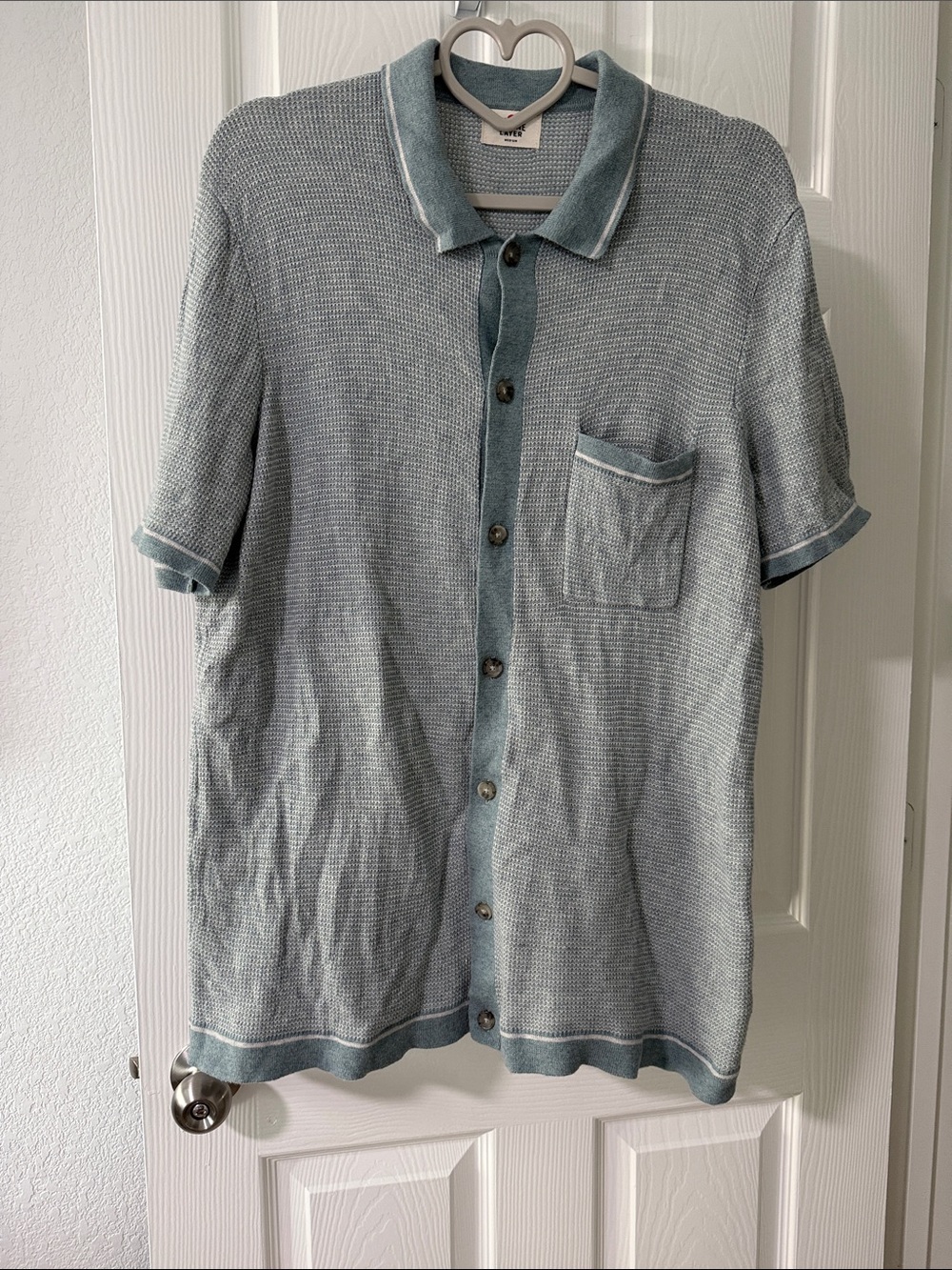 Marine Layer Light Blue Textured Short-Sleeve Button-Down Polo